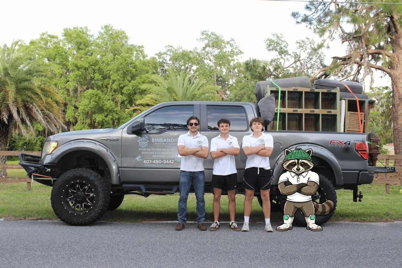 The three Bin Bandits brothers in front of their truck